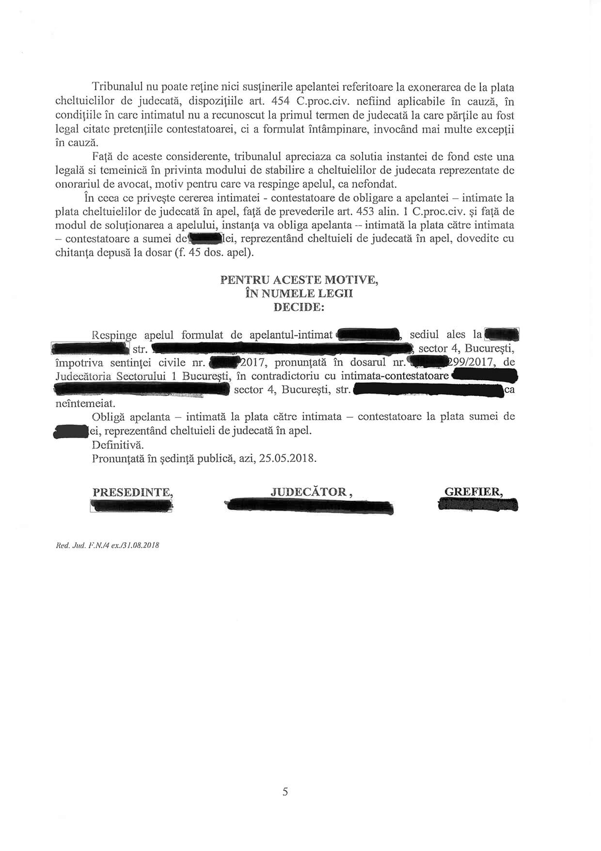 Dosar Castigat in Instanta 25.05.2018